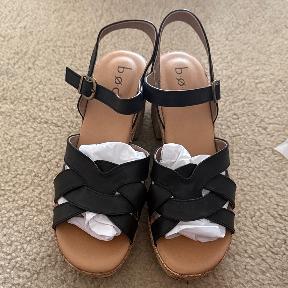 boc Black Strappy Wedge Sandals